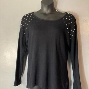 AB Studio Black Pearl-Embellished Blouse